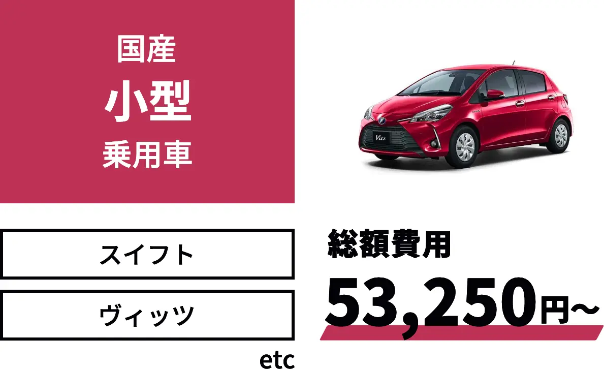 国産小型乗用車 総額費用53,250円～